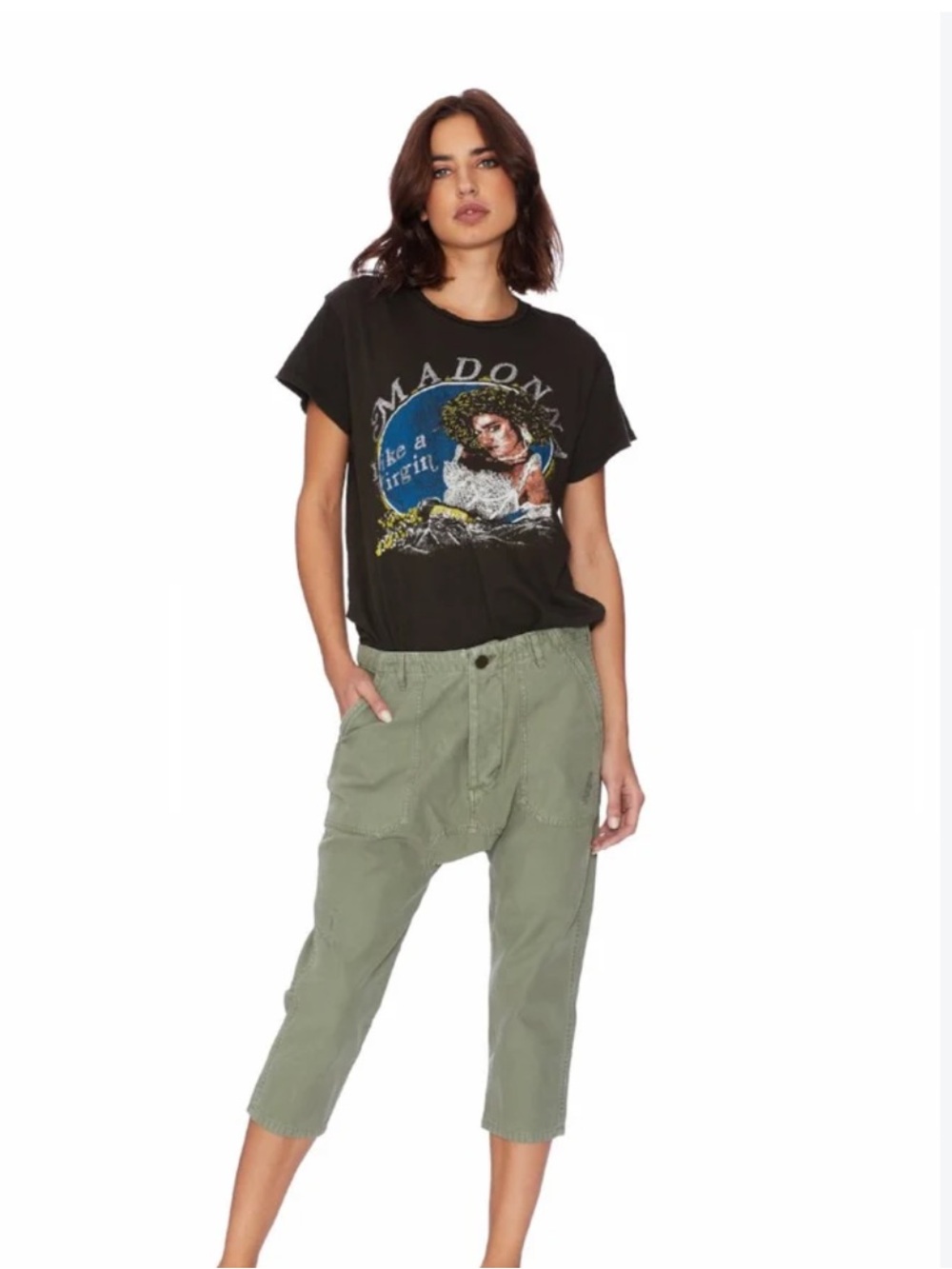 ÉTIENNE MARCEL OLIVE GREEN DROP-CROTCH UTILITY PANTS LARGE FRONT PATCH POCKET 28